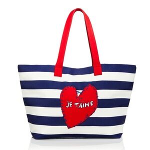 Je T’aime Navy Striped Tote with Red Heart